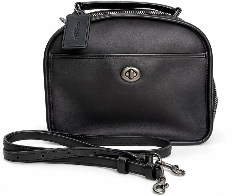 Authentic Coach Retro Re-Edition Lunch Pail Bag Black Glovetanned Leather F11785